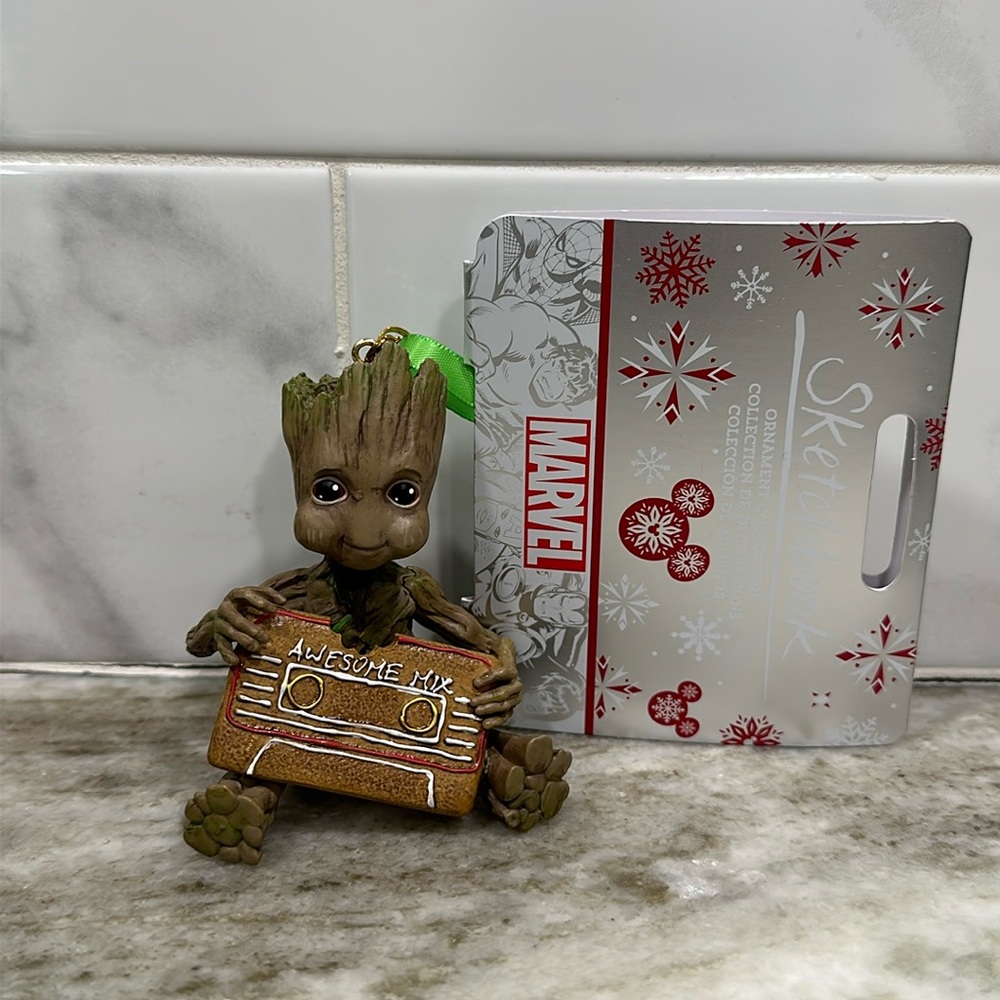 Disney Parks Baby GROOT Guardians Sketchbook Ornament Gingerbread Mix Tape NEW